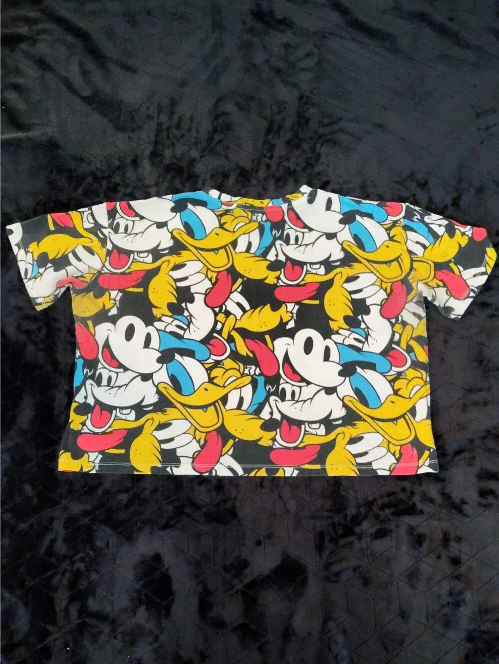 Disney Y2K Mickey Mouse & Friends‎ All Over Printed Cropped TShirt XXL Colorful